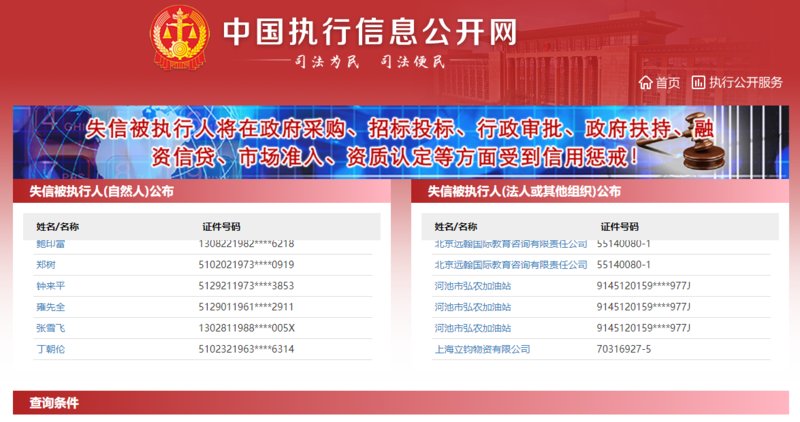 失信被執(zhí)行人信息